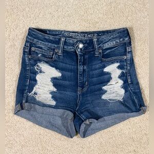 American Eagle Distressed Next Level Stretch High Waisted Denim Shorts (8)